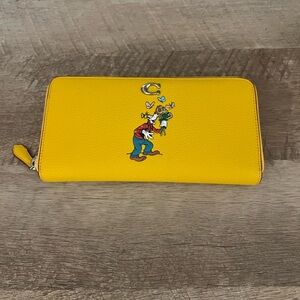 Coach Yellow Zip Wallet with Cartoon Goofy Design